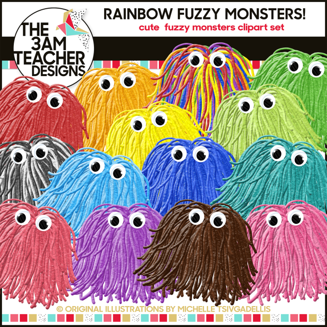 Rainbow Fuzzy Monsters Clipart Set   The 3am Teacher