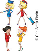 Simple Sketches Of An Air Hostess   Illustration Of He