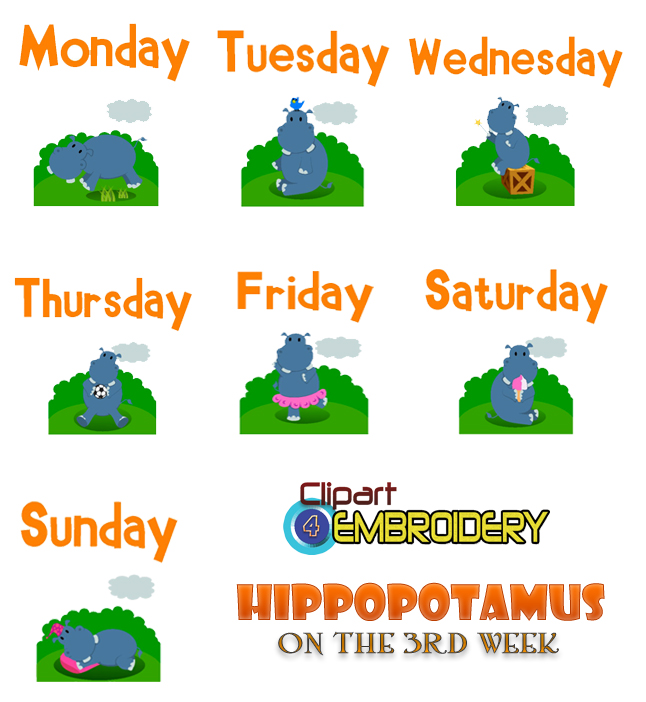 Week Clipart Hippo Of The Week Set 3