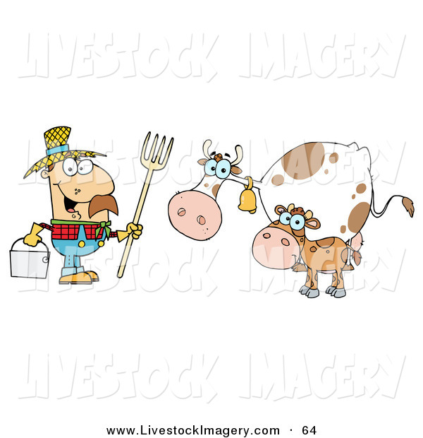    Art Of A Goofy Caucasian Farmer Tending To His Cute Farm Animal Cattle