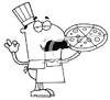 Black And White Cartoon Of A Pizza Chef With A Prize Winning Pizza