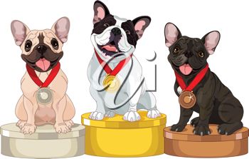 Cartoon Clip Art Illustration Of Three Prize Winning Dogs