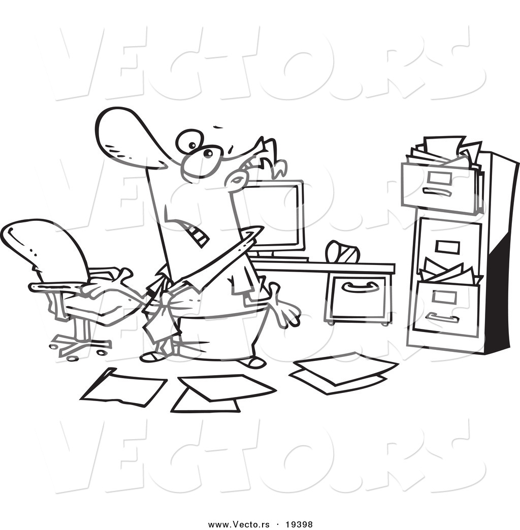Cartoon Disorganized Businessman In A Messy Office   Outlined Coloring    