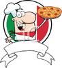 Cartoon Of A Chef With A Prize Winning Pizza   Royalty Free Clipart