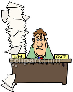 Cartoon Office Worker Overwhelmed With Paperwork Royalty Free Clipart    