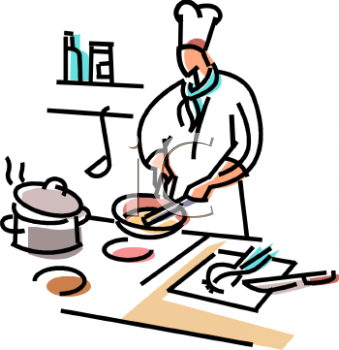 Chef Preparing Food In A Kitchen   Royalty Free Clip Art Picture