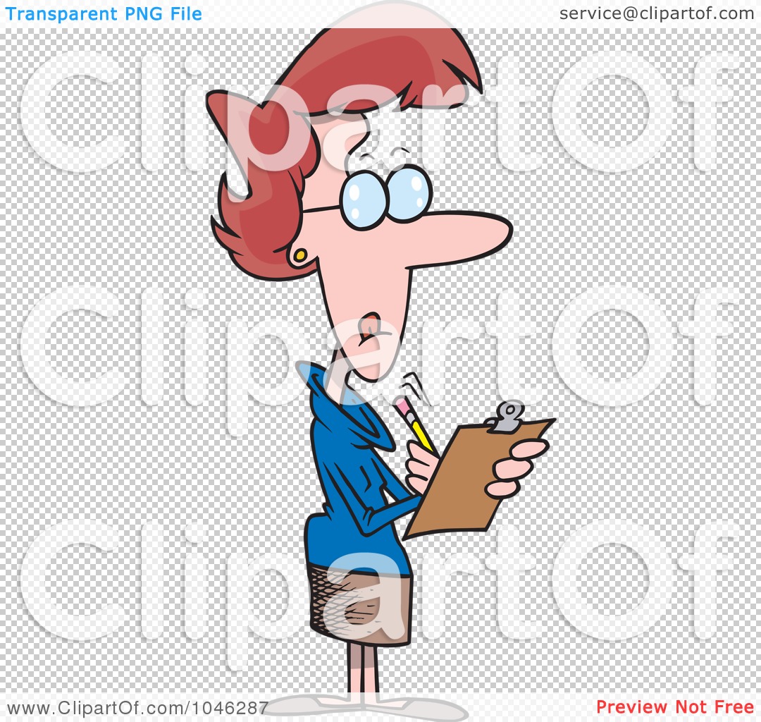 Clip Art Illustration Of A Cartoon Female Manager Using A Clip Board