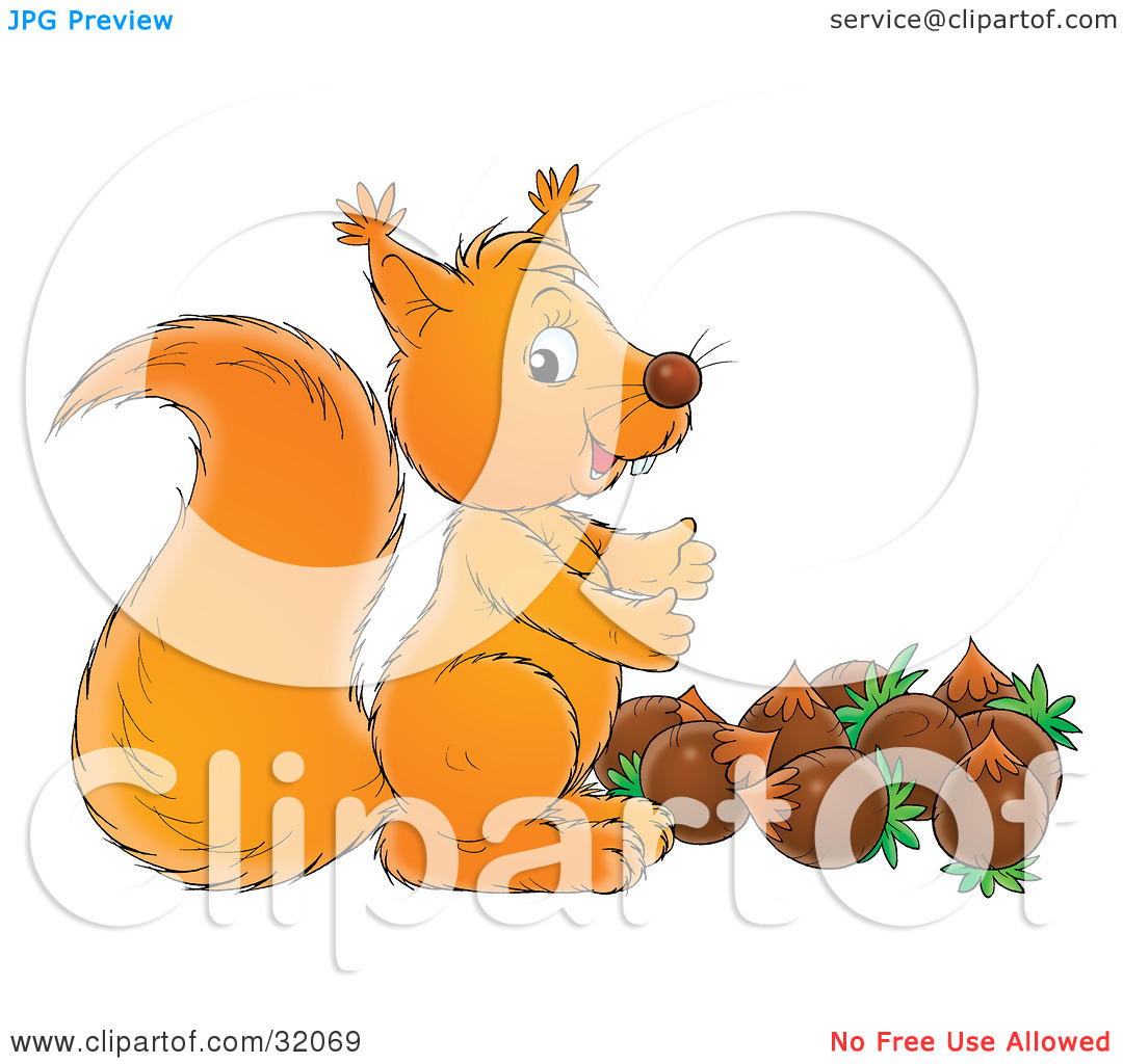 Clipart Illustration Of A Cute Squirrel Standing Above A Stash Of