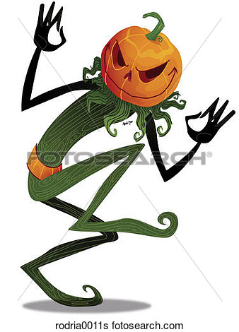 Scary Pumpkin Head Man View Large Illustration
