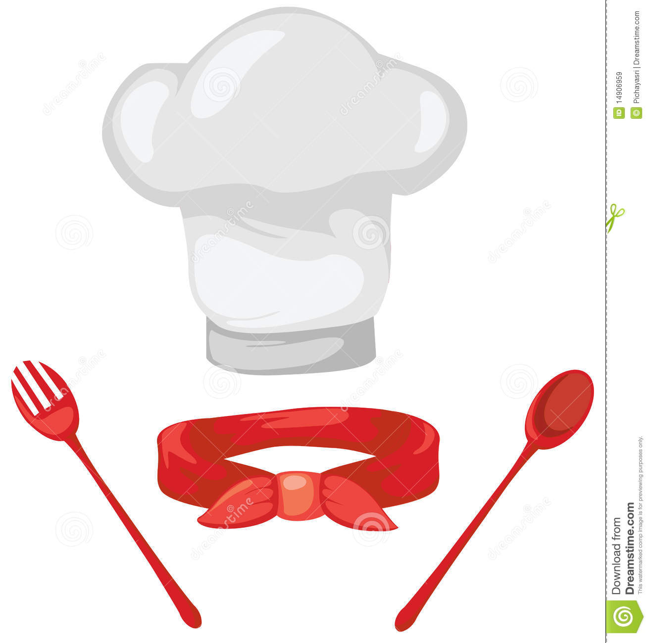 Set Of Chef Hat Red Scarf Spoon And Fork Royalty Free Stock Images    