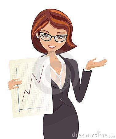 Smiling Business Woman In Suit Showing A Successful Graph Isolated On
