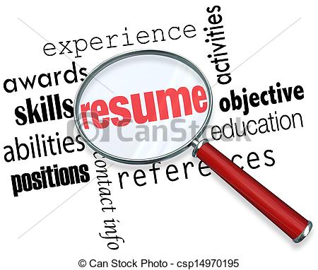 Stock Photo   Resume Magnifying Glass Apply Job Experience Document