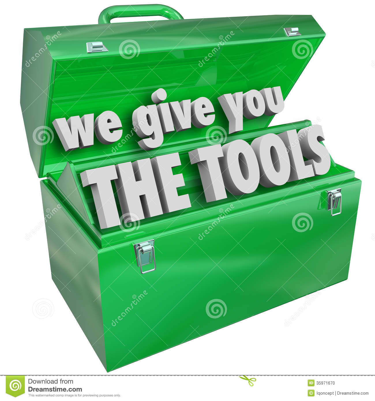 The Tools Green Metal Toolbox Words To Illustrate Skills And Training