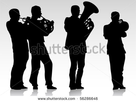 Vector Drawing Music Jazz Orchestra  Artists On Stage   Stock Vector