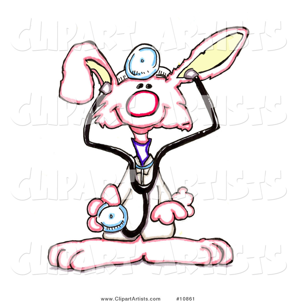 10861   Cute White Doctor Bunny Holding Out A Stethoscope