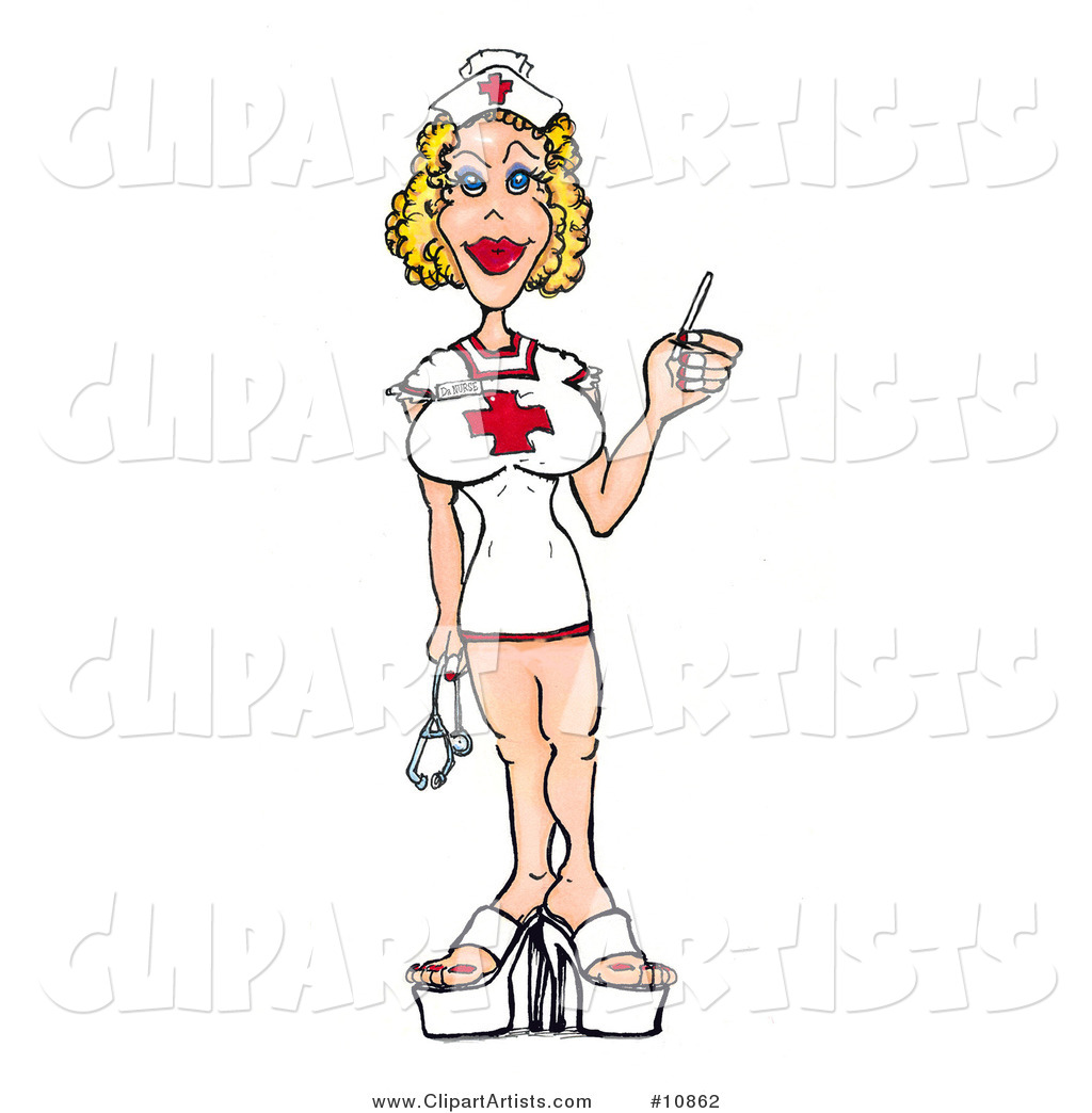 10862   Busty Blond Female Nurse In A Short Dress Holding A