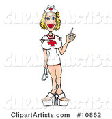 10862   Busty Blond Female Nurse In A Short Dress Holding A    