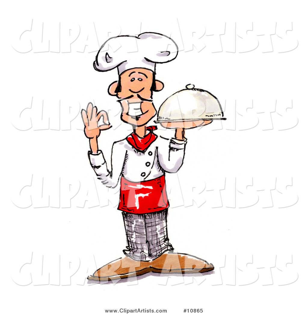 10865   Male Chef In A Chefs Hat Holding A Serving Platter