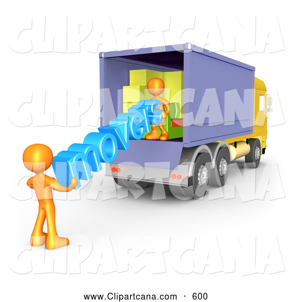 Clip Art Of 3d Orange People Carrying The Word Movers To A Truck By