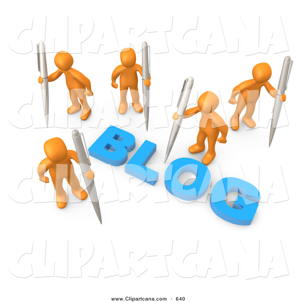 Clip Art Of Five Orange People Surrounding The Blue Word Blog And