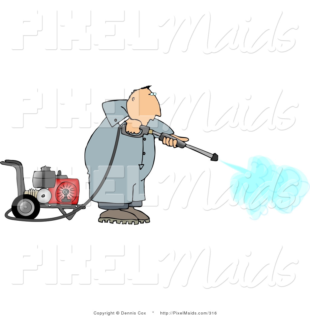 Clipart Of A Professional Man Cleaning With A Heavy Duty Gas Powered