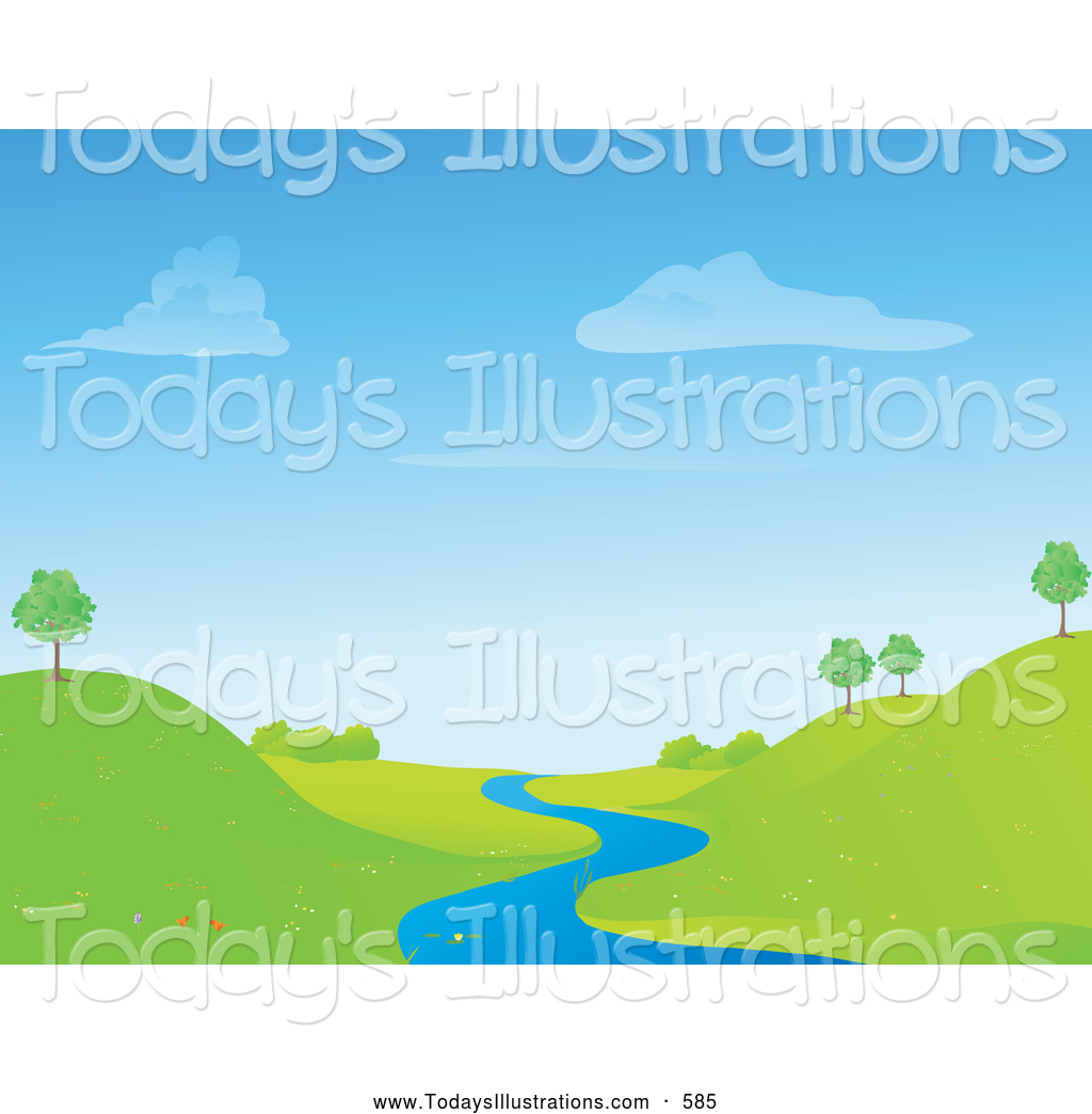 Clipart Of A Winding Blue Stream River Or Creek Winding Through A    