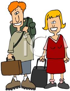 Couple With Luggage Going On Vacation   Royalty Free Clipart Picture
