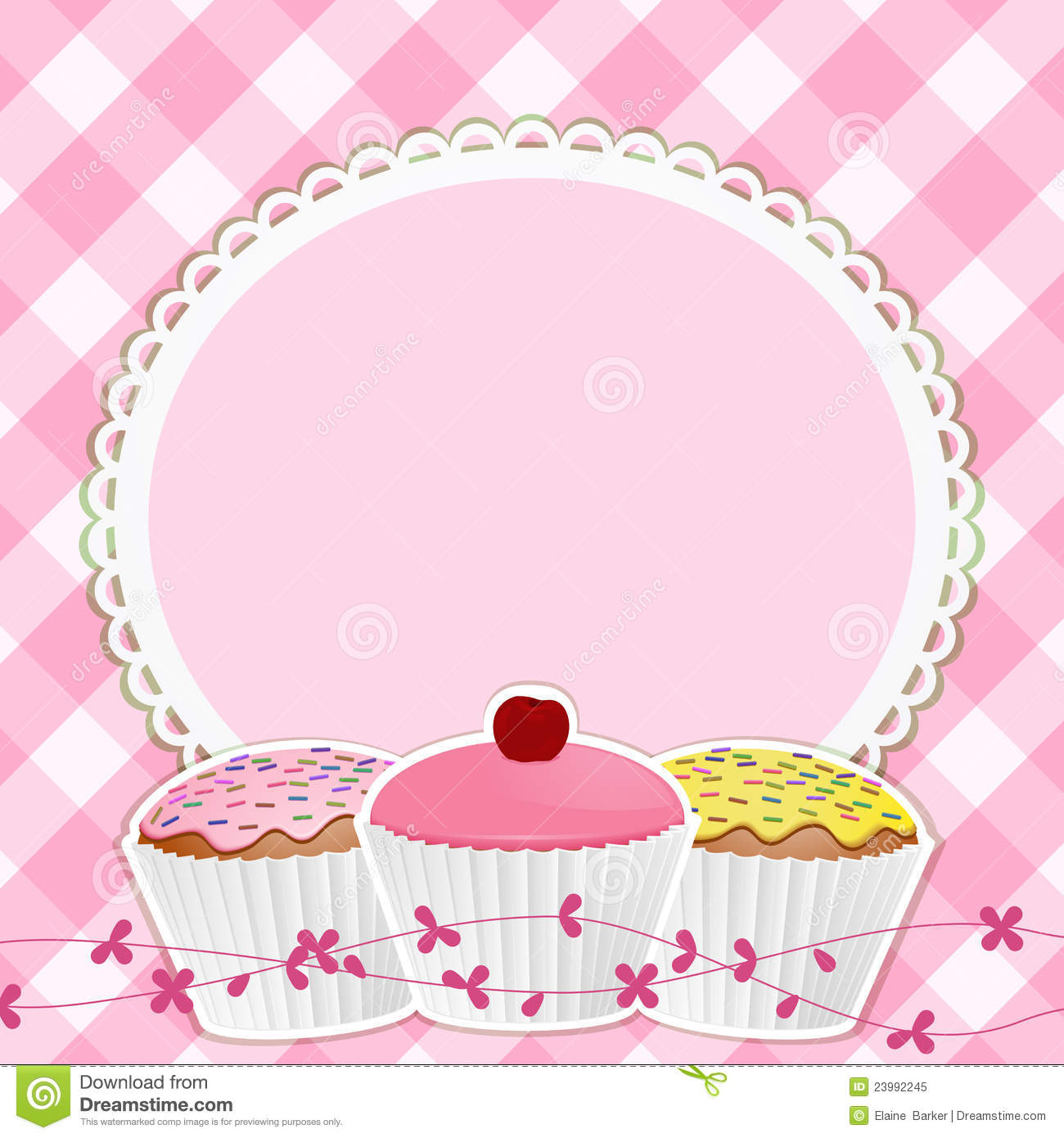 Cupcakes And Border On Pink Gingham Royalty Free Stock Photo   Image