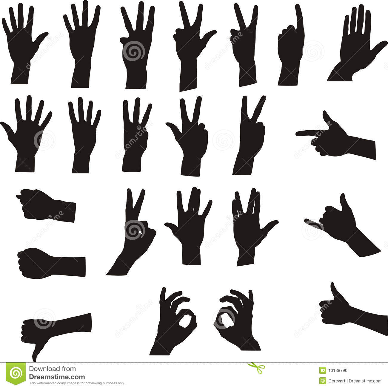 Hand Silhouettes  Signals Including Ok Counting 1 2 3 4 5  Call Me