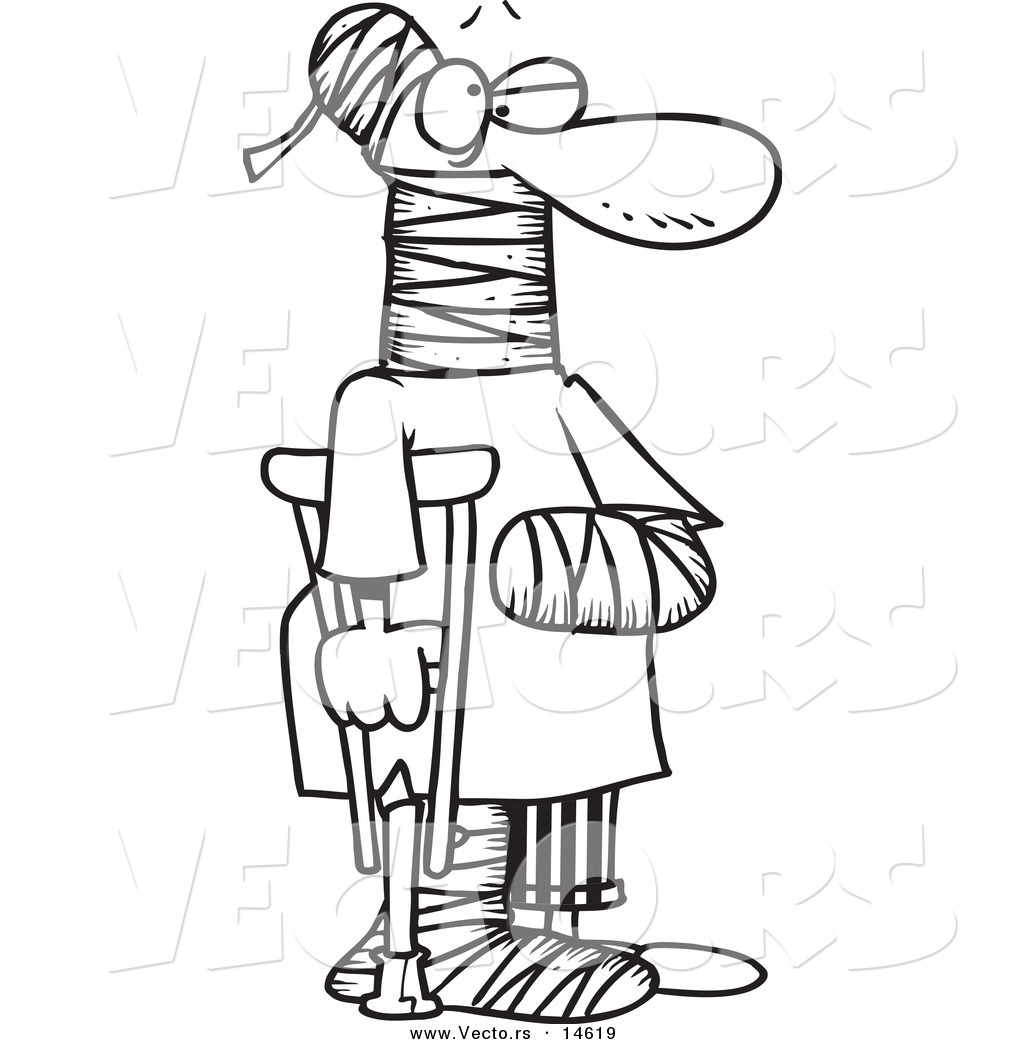 Larger Preview  Vector Of A Cartoon Man Using A Crutch For Traction