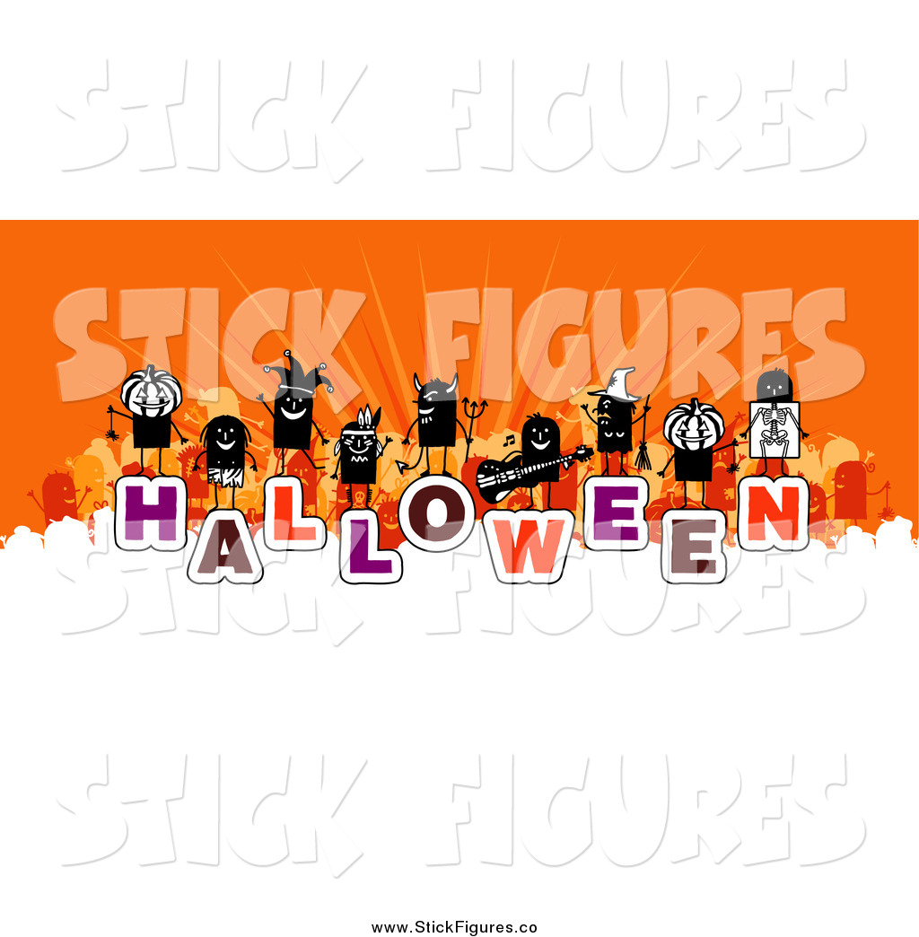 Of Stick People On The Word Halloween Over White And Orange By Nl Shop