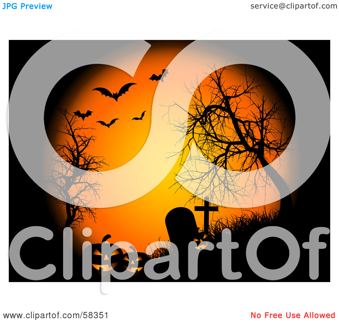 Rf  Clipart Illustration Of Orange Moonlight Shining Down On Pumpkins