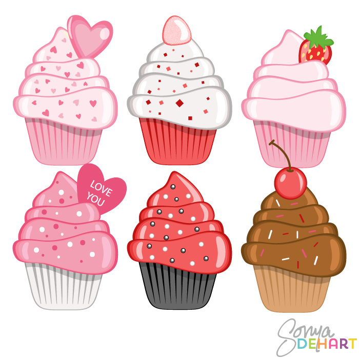 Vector Clip Art Valentine S Day Cupcakes