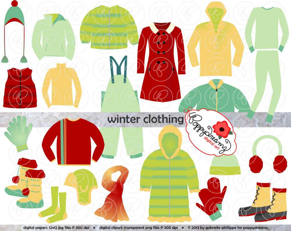 Winter Clothing Clipart Set  Digital Scrapbook Clip By Poppydreamz