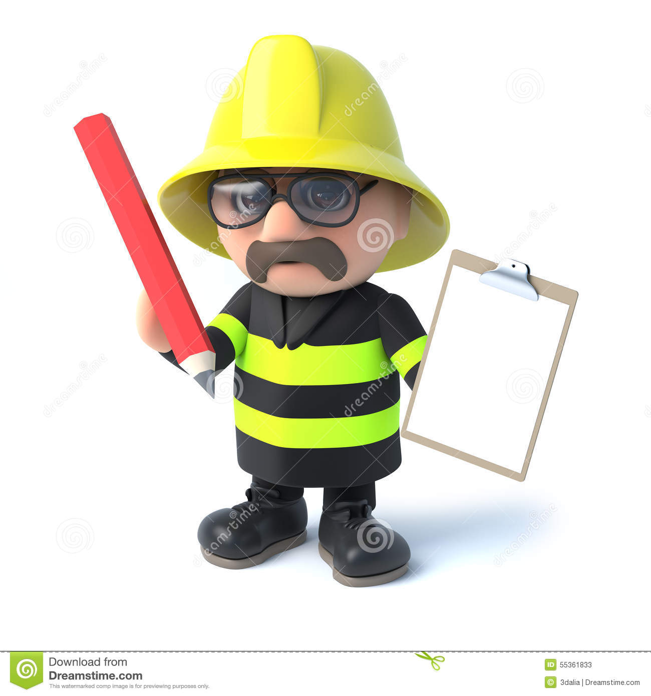 3d Fireman Has A Clipboard Stock Illustration   Image  55361833