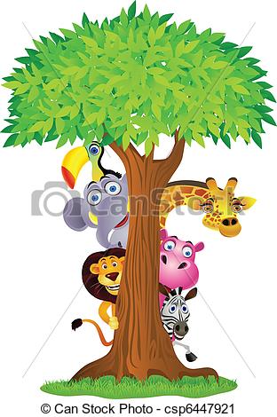 Art Of Animal Cartoon Hiding Behind Tree Csp6447921   Search Clipart