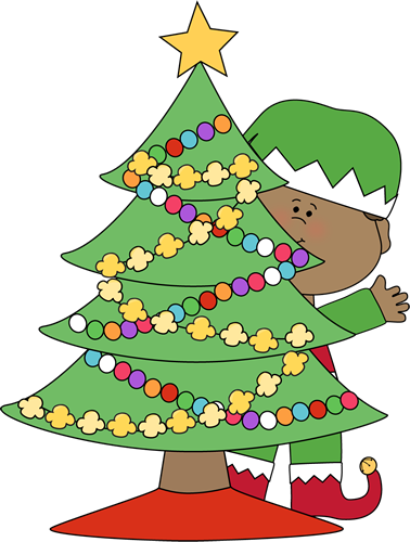 Behind A Christmas Tree Clip Art   Cute Christmas Elf Hiding Behind