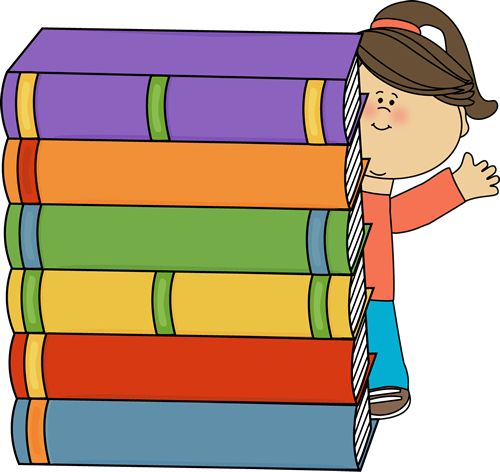 Behind Stack Of Big Books Clip Art Image   Little Girl Standing Behind