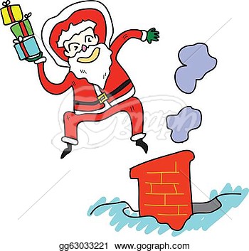 Claus Cartoon Hand Drawn Jump Over Chimney  Stock Clipart Gg63033221