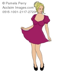 Clip Art Illustration Of A Sexy Blond Girl Wearing A Party Dress