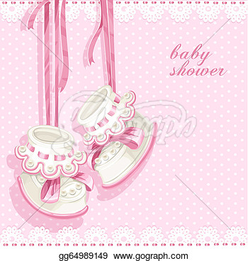Clipart   Baby Shower Card With Pink Booties  Stock Illustration