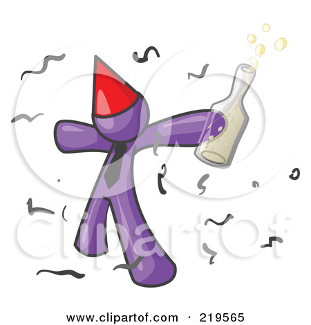 Clipart Illustration Of A Happy Purple Man Partying With A Party Hat