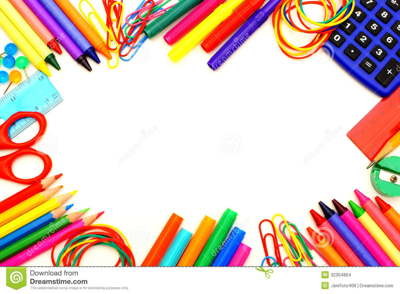 Colorful Frame Of School Supplies Over A White Background