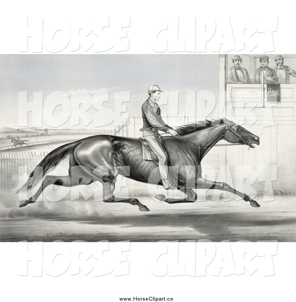 Larger Preview  Clip Art Of A Horseback Man Racing Past Judges In    