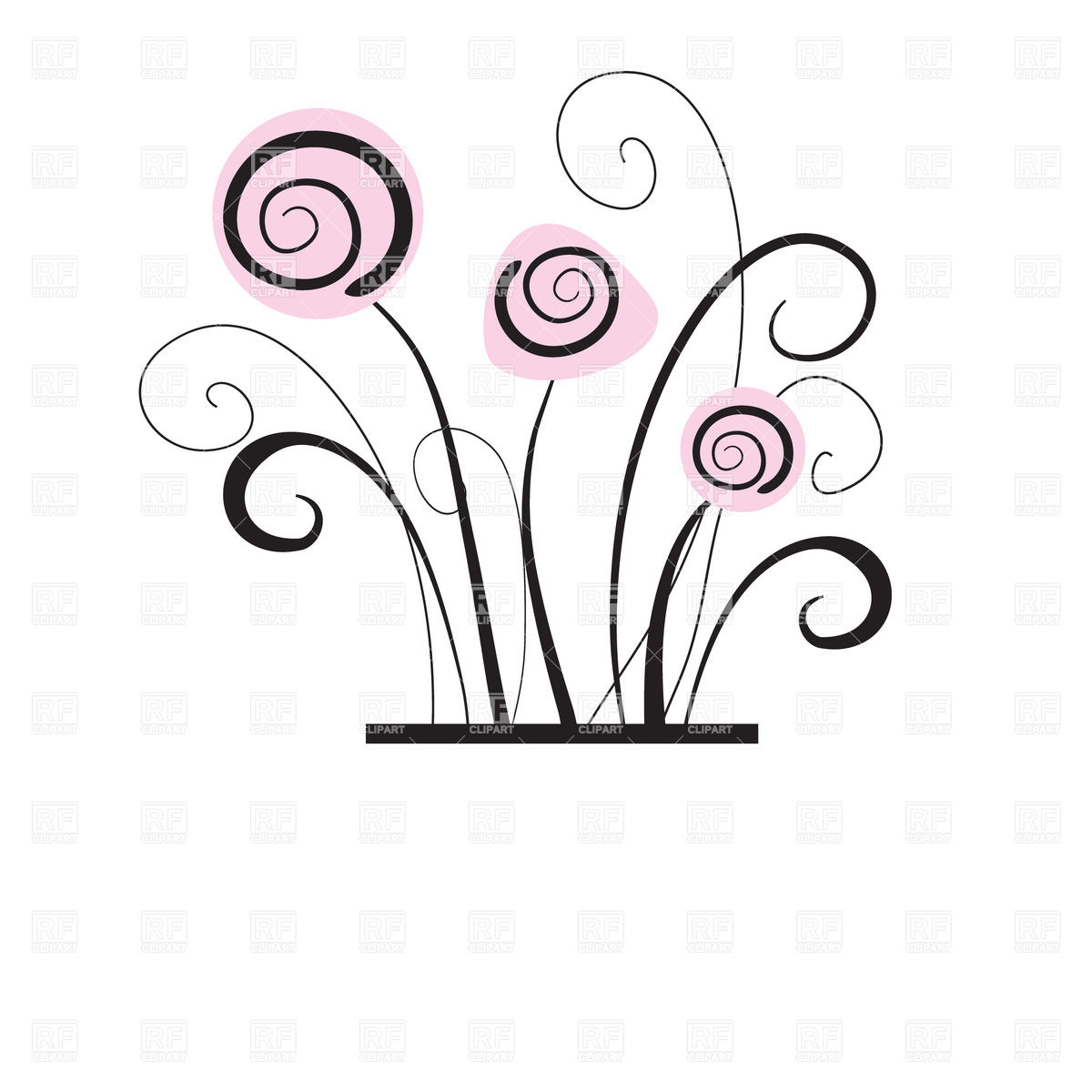 Sketch Curly Herbs And Pink Flowers Download Royalty Free Vector
