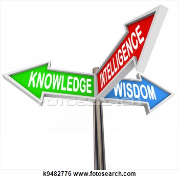 Three Colorful Arrow Signs Reading Knowledge Intelligence And Wisdom