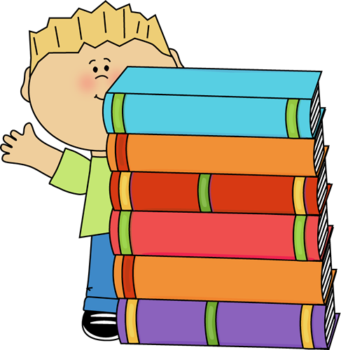 Waving Behind A Stack Of Books Clip Art Image   Boy Standing Behind