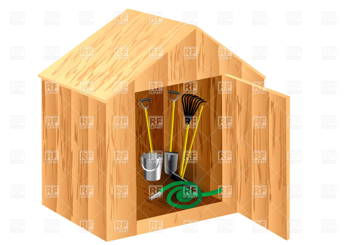 Wooden Garden Shed With Horticulture Stuff Isolated On A White Vector