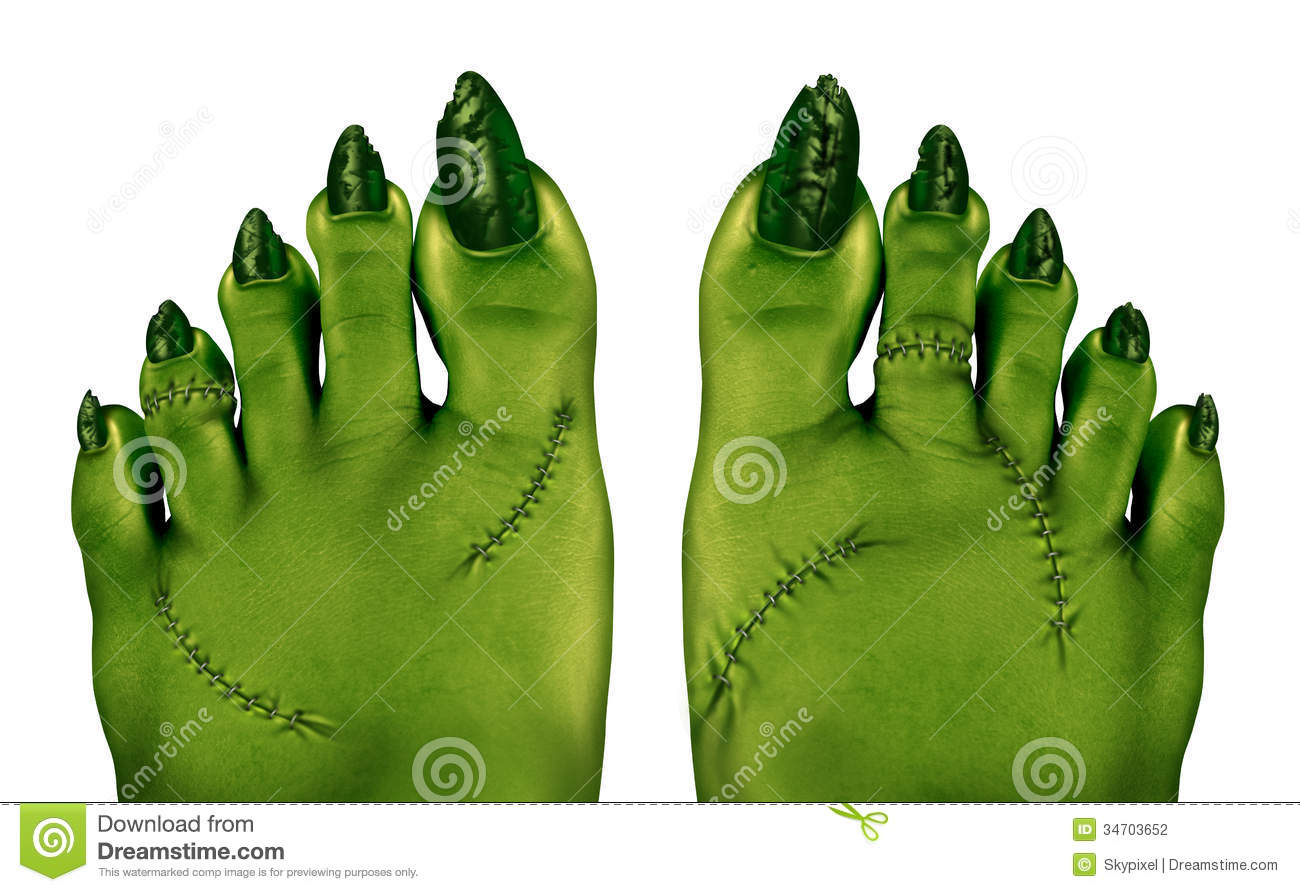 Zombie Feet As A Creepy Halloween Or Scary Symbol With Textured Green    