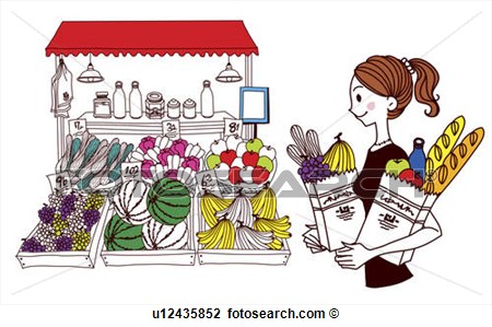 And Vegetable Standing Outside Market Stall U12435852   Search Clipart    